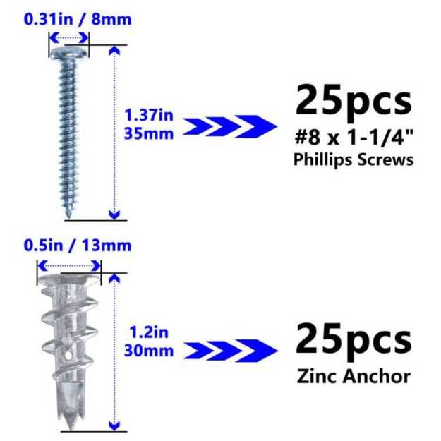 Ansoon Zinc Self-Drilling Drywall Anchors with Screws Kit
