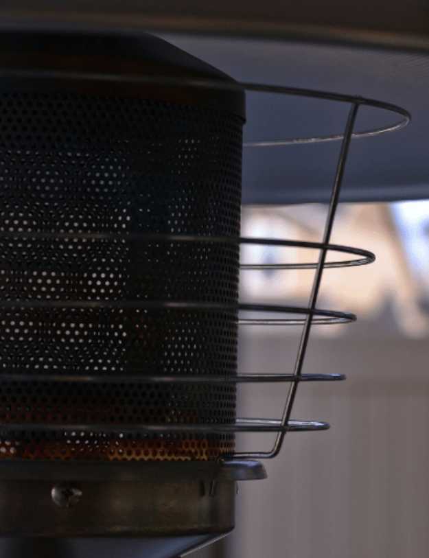 A close up of a outside heater.
