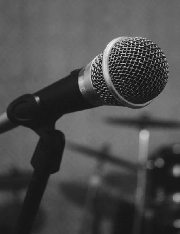 Close up of a mic in black and white.