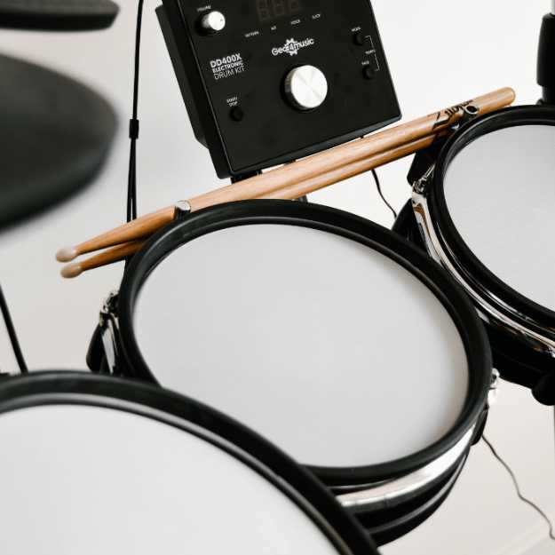 front left view of an electric drum set.