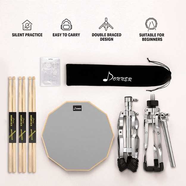 Donner Drum Practice Pad With Snare Drum Stand