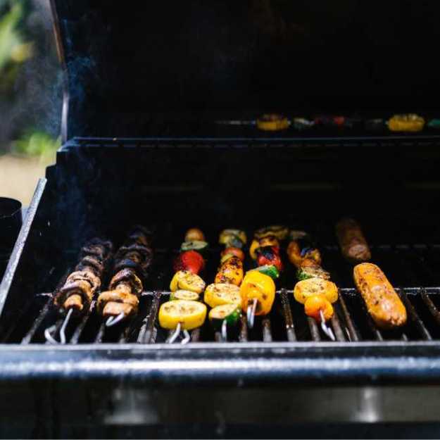 Kebabs being grilled.