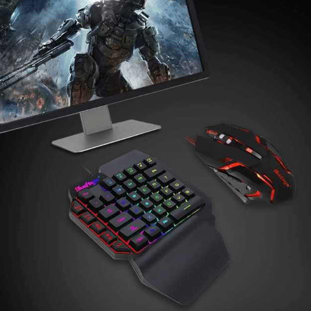 Blue Finger One Hand RGB Gaming Keyboard and Backlit Mouse