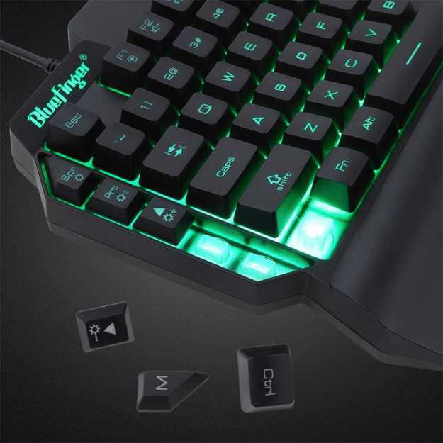 Blue Finger One Hand RGB Gaming Keyboard and Backlit Mouse