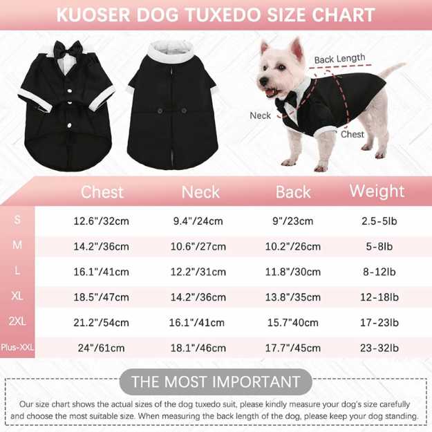 Kuoser small dog stylish suit bow tie costume