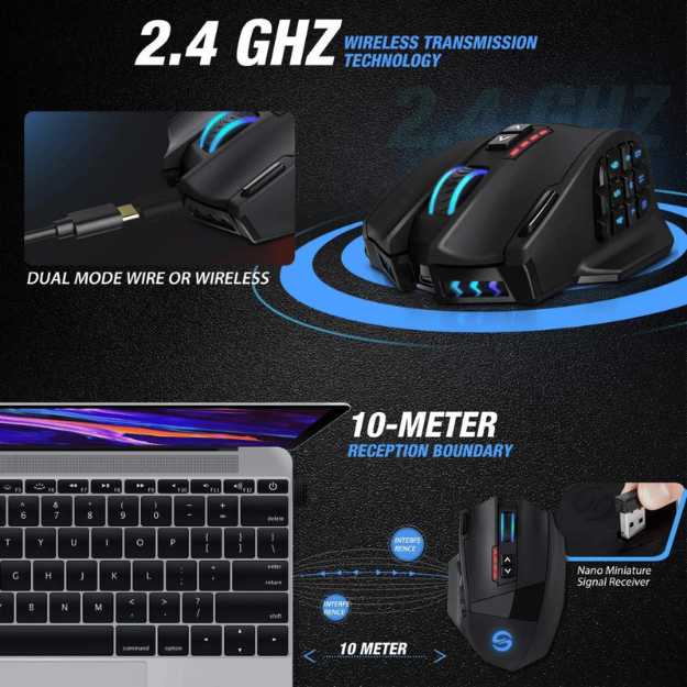 UtechSmart Venus Pro RGB Wireless MMO Gaming Mouse