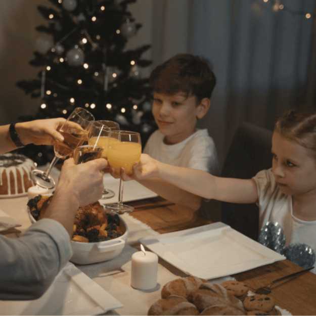 A Family having a feast during christmas.