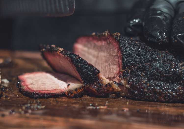 Sliced brisket, ready to be served to any guests whom are hungry!