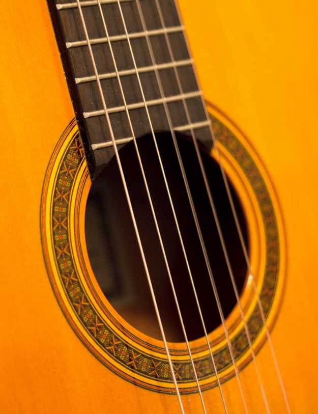 Close up of a guitar.