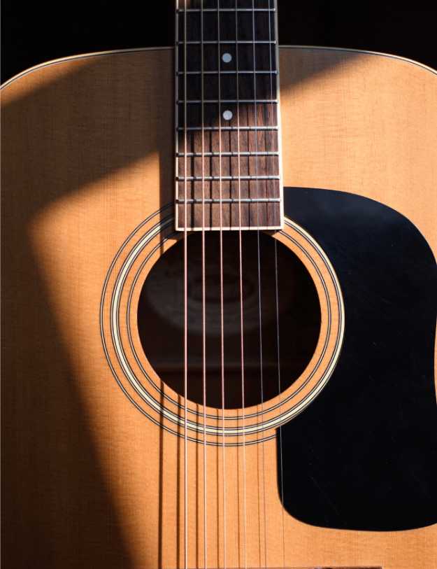 Close up of a martin HPL guitar.