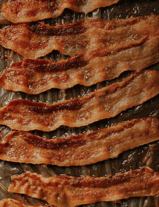 Crispy bacon in an line.